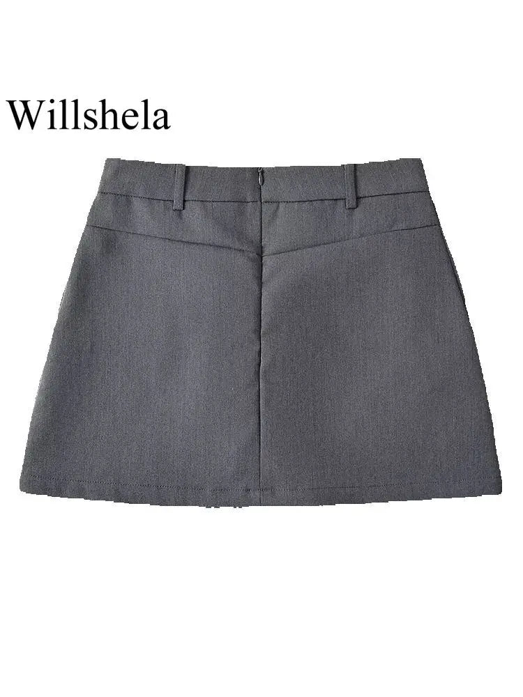 Women Fashion Solid Back Zipper Mini Skirt