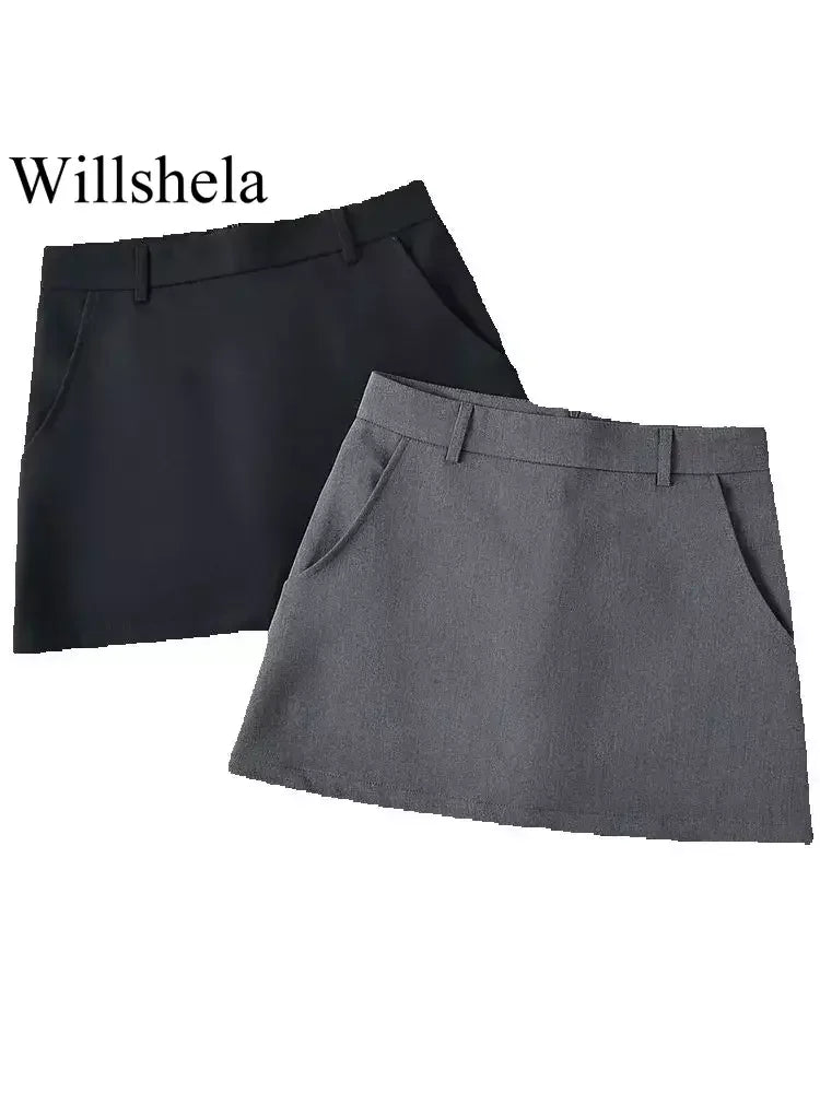 Women Fashion Solid Back Zipper Mini Skirt