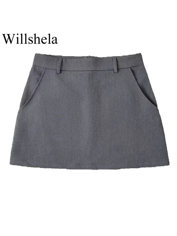 Women Fashion Solid Back Zipper Mini Skirt