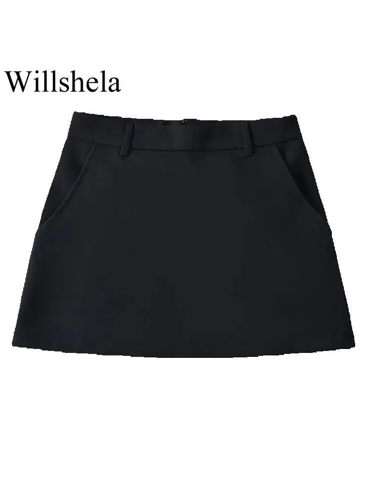 Women Fashion Solid Back Zipper Mini Skirt